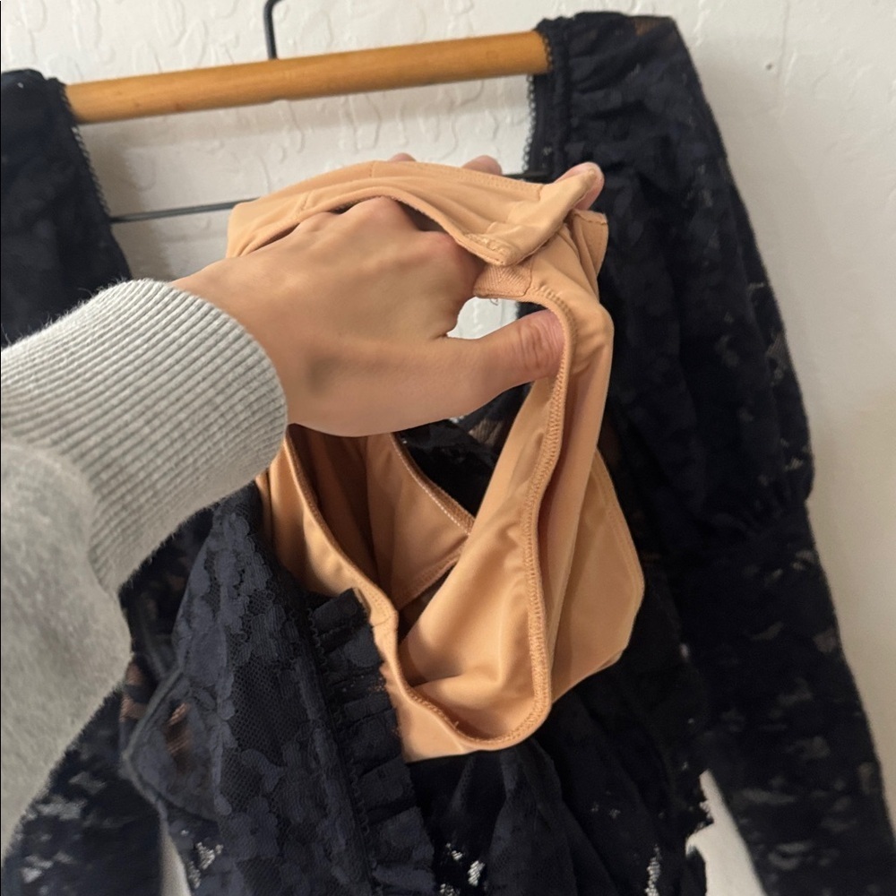 For Love and Lemons Dress Violetta Lace Up Mini Puff Sleeve Black Lace XS - Picture 8 of 8